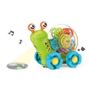 拉线蜗牛车互动发光音乐卡通可爱爬行动物6个月婴儿感官玩具带投影
