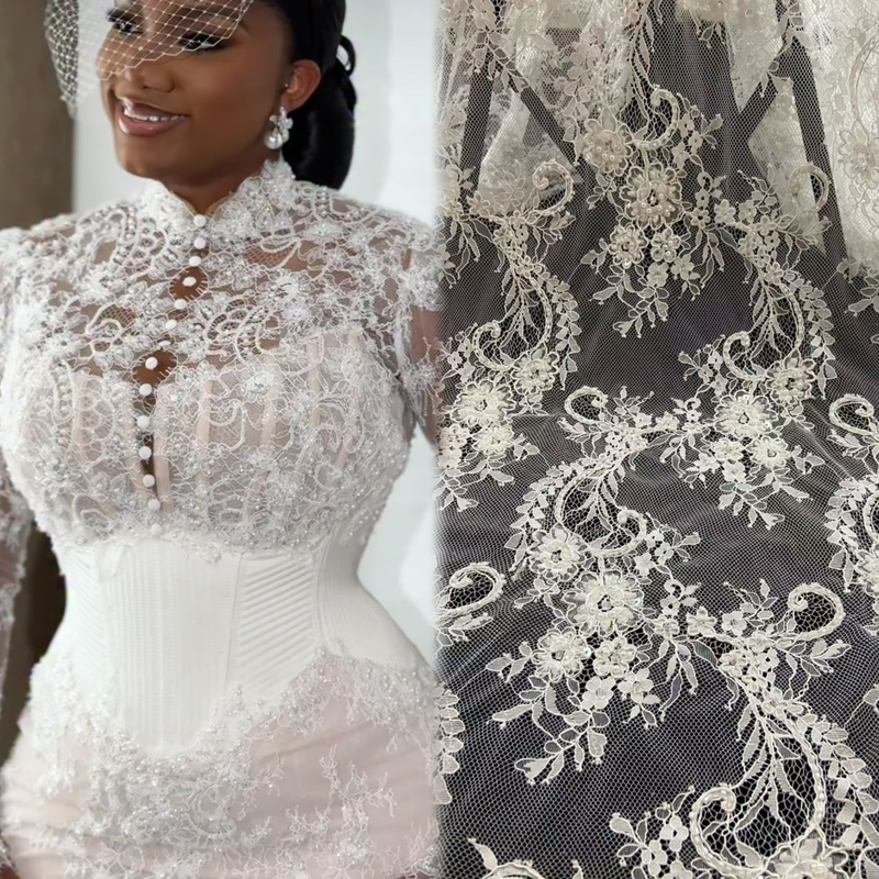 HY2488 Hot White French Beaded Sequins