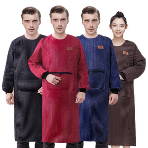 Adult Striped Cotton Smock 1.2m Long With Sleeves Zippered Large Pockets Onesie For <b>Kitchen</b> Household Use - Product Image 1