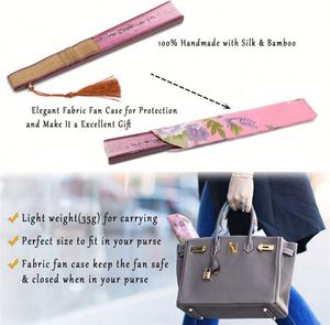 Éventails pliants en bambou Guansen Flowers avec étui en tissu, cadeaux écologiques, style rétro chinois vintage - Product Image 2