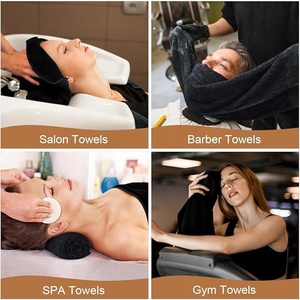 Serviettes de salon en coton noir personnalisées avec logo brodé, serviettes de toilette noires absorbantes pour spa, visage et gym, idéales pour l'entraînement - Product Image 6