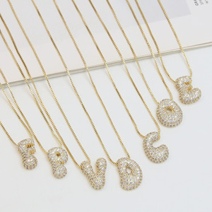 Trendige Initialen-Anhänger-Halskette für Damen und Herren, Zierliche Pave-Bubble DIY-Namenskette mit Gliederkette aus Messing und Zirkonia für Partys - Product Image 6
