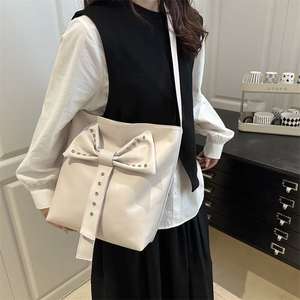 Women Shoulder Crossbody <b>Bag</b> with Oversized Bow and <b>Stud</b> Decoration - Product Image 5