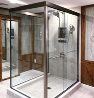 Cabine de douche pivotante à 3 côtés en aluminium noir bon marché, profilé en aluminium noir, Lowes, avec porte coulissante en verre trempé sans cadre, pour hôtel