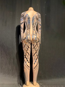 दर्पण नग्न Jumpsuit लंबी आस्तीन मेष महिला गायक नर्तकी नाइट क्लब बार जन्मदिन संगठन शो तेंदुआ नृत्य चरण पोशाक - Product Image 2