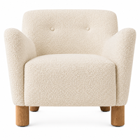 Fauteuil d'appoint moderne et minimaliste en bouclette, fauteuil club capitonné crème avec pieds en bois massif, fauteuil lounge confortable pour salon