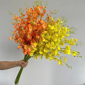 Fleur artificielle Meng Jie Dancing Orchid 30cm-100cm, orange jaune, en plastique et soie, pour vase, décoration de mariage - Product Image 1