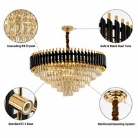 Lustre en cristal noir et or de luxe, lumière blanche chaude, décoration intérieure élégante, salon, lampe suspendue E14, économie d'énergie