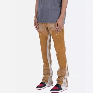 OEM Latest Designer Style Bell Bottom Denim Pants Graffiti Paint Splatter <b>Elastic</b> <b>Jeans</b> Custom Denim Stacked Flare <b>Jeans</b> Men - Product Image 6
