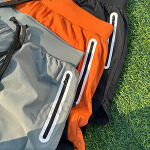 Custom Men's Contrast Color 2 In 1 <b>Shorts</b> Quick Dry Side <b>Zipper</b> Double Layer Sports <b>Shorts</b> - Product Image 2