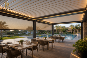 Abri de terrasse modulaire étroit et long RKOVE série C, autoportant, motorisé, avec toit à persiennes et écran LED Zip Screen - Product Image 5