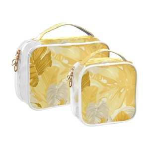 Lot de 2 mini trousses de toilette transparentes en PVC avec motif floral hawaïen jaune, organiseurs de maquillage, pochettes de voyage - Product Image 2