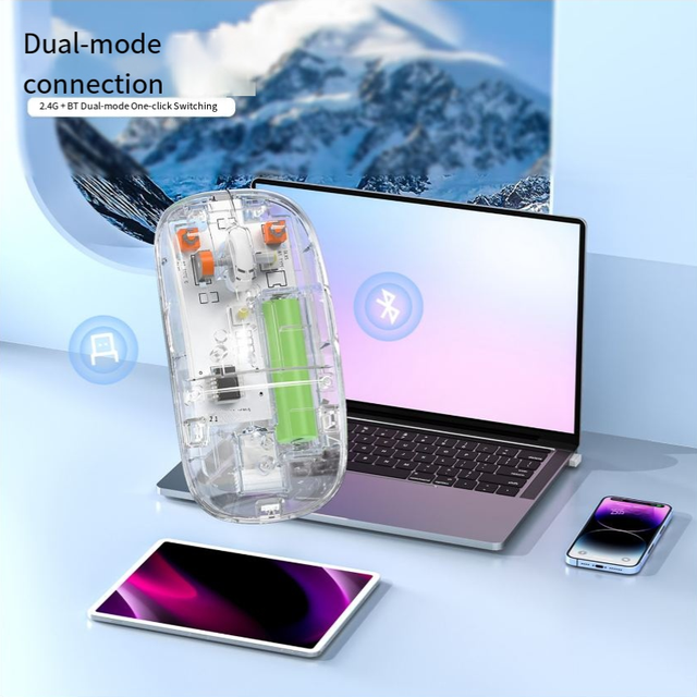 New Transparent 2.4G Wireless RGB Backlit 1600dpi Gaming Mouse for Tablet Laptop Office Home Use Silent for Mouse