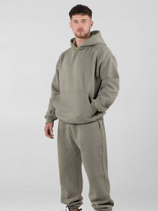 Ensemble survêtement décontracté pour femme en molleton vert olive à capuche, coupe ample, manches longues, couleur unie, 100 % coton - Product Image 2