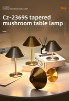 Lampe de table en forme de champignon conique, métal, luminosité réglable, blanc chaud, interrupteur tactile, batterie rechargeable, hôtels, chambres