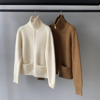 Großhandelslieferant Damen Woll-Cardigan mit Langen Ärmeln, Reißverschluss Vorne, Grobstrick, Dick, Warm, Lässig, Vintage, Elegant, Klassisch