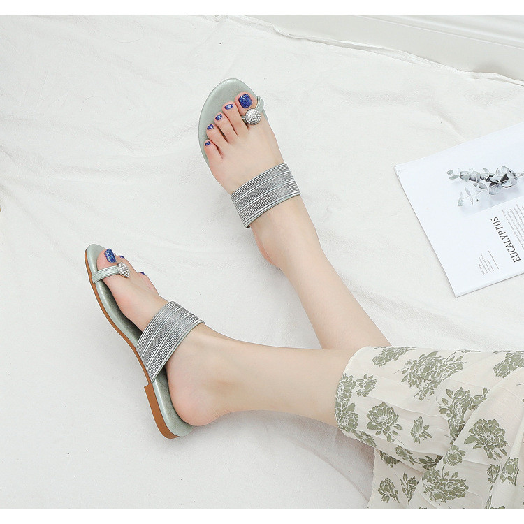 Women Flat Slides Sandals Summer Casual Beach Slippers Ladies Crystal Rhinestone Sandals