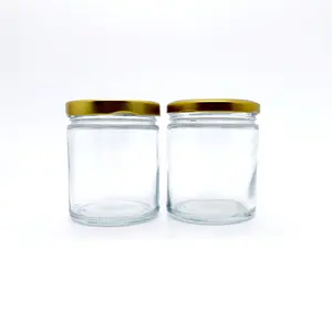 12 Pack 9 Oz Clear Glass Round Straight Sided Jar With 70-2030 Lug Neck Finish Glass Candle Jar 12 Oz