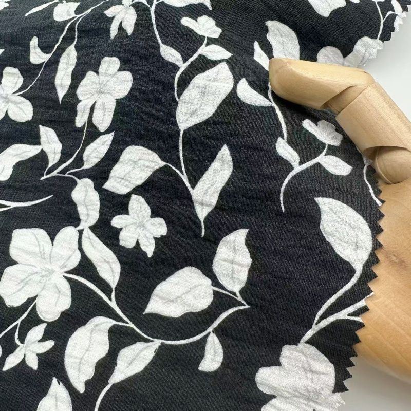 Custom Printed Woven Black White Plain Nylon Rayon Fabric Soft Draping for Girls Suits and Dresses