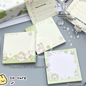 Nuevas Notas Adhesivas con Diseño de Gato y Manzana Verde, Estilo Moderno, Bloc de Notas Adhesivo Grueso, Papelería Portátil para Uso Diario, para Estudiantes - Product Image 5