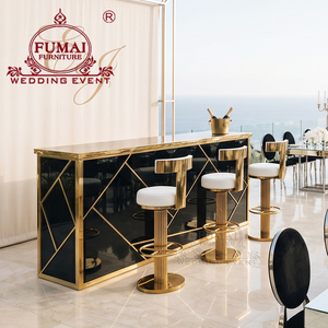 Muebles para Club Nocturno, Barra de Bar de Cócteles con Marco Metálico y PVC Negro - Product Image 5
