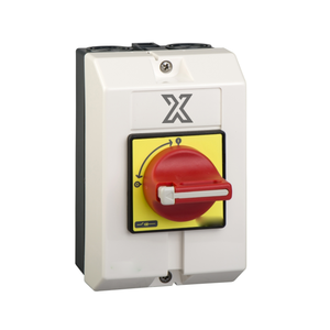 Cuerpo del interruptor de carga VCFXGE2 Equipado con manija roja bloqueable y panel frontal amarillo - Product Image 1