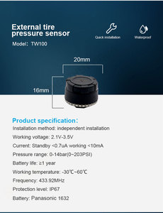 Sistema de monitoreo de presión de neumáticos TPMS solar inalámbrico, instalado en el escudo de la ventana con <span class=keywords><strong>4</strong></span> sensores externos en tiempo real - Product Image 4