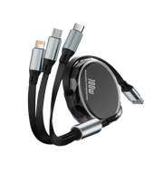 Câble USB rétractable multi-ports 3-en-1 portable 100W 5A à charge rapide pour iPhone 15/16 et pour