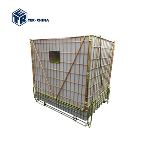 Caisse de stockage en métal à mailles avec patins, capacité de 400 kg, pour préformes PET, 1210x1010xH1175 F22, usage léger - Product Image 2