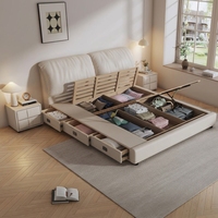 Lit personnalisable JUNYUHAO, minimaliste, avec revêtement en cuir, écologique, confortable, cadre en bois de pin, taille King/Queen