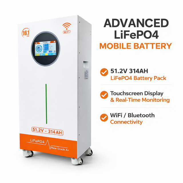Sliwan 16kWh Mobile Energy Storage System 51.2V 314Ah LiFePO4 Battery with Touchscreen WiFi Bluetooth for Home Solar Backup