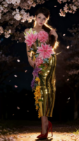 AD2976 Meilleure Vente Éblouissante Robe Longue Sans Manches Scintillante à Motifs Floraux 3D pour Soirée et Scène, Ensemble Deux Pièces
