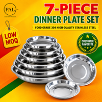 Ensemble de 7 assiettes à dîner PAL en acier inoxydable 304, 14-26 cm, design classique, bord roulé, portable et durable pour restaurant et maison