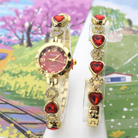 Penjualan laris jam tangan gelang kuarsa mewah ringan Dial sederhana mode Set perhiasan hati satu wanita Aloi