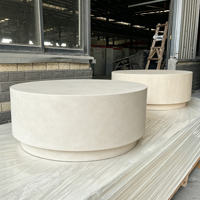 Table basse ronde en béton beige texturé, style Wabi Sabi, à deux niveaux, pour salon