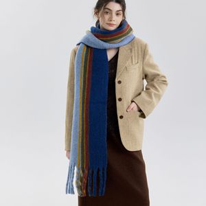 Plaid Striped Wool Blend Scarf Thick Warm Tassel Winter Women <b>Neck</b> <b>Warmer</b> Muffler Pashmina Shawls Wraps - Product Image 3