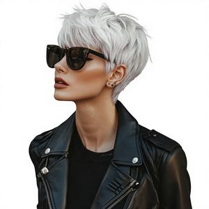 Peluca Sintética Pixie Cut de <span class=keywords><strong>Color</strong></span> Raro, Gris <span class=keywords><strong>Platino</strong></span>, Corte Corto con Flequillo, Sin Pegamento, Ondulada en Capas, Gris Abuela, para Mujeres y Hombres - Product Image 1