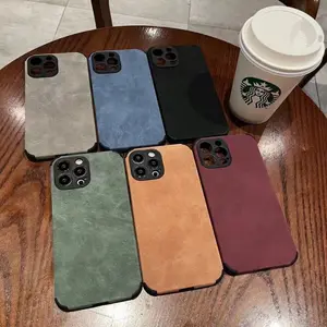 Luxe Lammeren Lederen Telefoonhoesje Voor Iphone 15 14 13 12 11 Pro Max X Xs Xr 7 8 Plus Retro Effen Kleur Zachte Siliconen Hoes