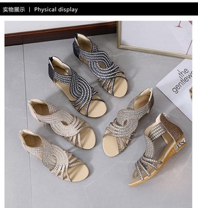 Nuovi <span class=keywords><strong>Sandali</strong></span> Estivi da <span class=keywords><strong>Donna</strong></span> con Cinturino alla Caviglia, Taglie Grandi, Scarpe da Passeggio Casual con Strass e <span class=keywords><strong>Tacco</strong></span> <span class=keywords><strong>Basso</strong></span> a Zeppa - Product Image 4
