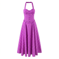 Vestido Largo de Verano para Mujer, Nuevo Estilo Dulce con Estampado Floral, Tejido, Retro, Sexy, con Espalda Descubierta y Cuello Halter