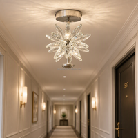 Plafonnier design floral en cristal K9 chromé, éclairage décoratif pour villa, hôtel, couloir, entrée