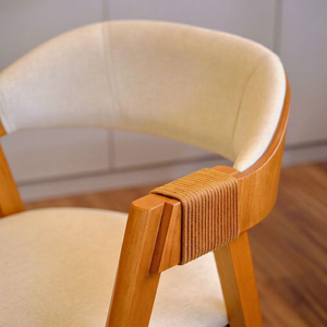 Fauteuil de salle à manger rembourré en velours, détails en corde, design moderne du milieu du siècle, revêtement en lin, tailles personnalisables, restaurant, hôtel - Product Image 3