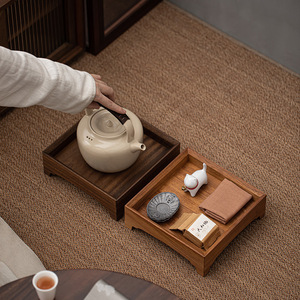 Walnut Wood Square <b>Tea</b> <b>Tray</b> Solid Wood Storage Box For Kung Fu <b>Tea</b> Afternoon <b>Tea</b> Durable Design - Product Image 4