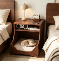 Table de chevet multifonctionnelle en bois avec chargeur sans fil et lumière LED pour salle à manger, salon et chambre à coucher