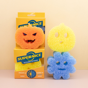 Éponge <span class=keywords><strong>de</strong></span> lavage <span class=keywords><strong>de</strong></span> cuisine <span class=keywords><strong>de</strong></span> formes multiples et anti-rayures, douce dans l'eau chaude, température, éponge souriante pour le nettoyage. - Product Image 1