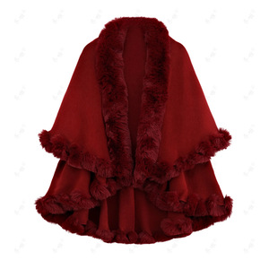 Châle pour femme Poncho en tricot uni pour femme avec construction à double couche et bordure en fourrure pelucheuse - Product Image 5