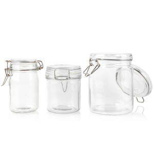 Frasco <span class=keywords><strong>de</strong></span> Vidrio <span class=keywords><strong>de</strong></span> Boticario con <span class=keywords><strong>Cierre</strong></span> Hermético <span class=keywords><strong>de</strong></span> Goma, Cilindro Redondo con Tapa <span class=keywords><strong>de</strong></span> <span class=keywords><strong>Cierre</strong></span> a Presión - Product Image 1