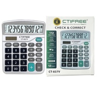 Calculatrice de bureau solaire à grand écran à 12 chiffres en plastique avec fonction calendrier CTIFREE CT-837 pour fournisseurs
