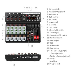 Mezclador de consola de sonido pequeño de <span class=keywords><strong>4</strong></span>/6/8CH, consola mezcladora de sonido portátil de Audio Digital profesional con tarjeta de sonido, grabación USB - Product Image 5