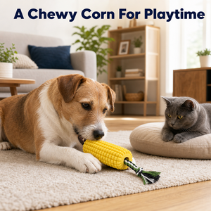 Corn Shape Rubber Dog Chew Toy Yellow Bumpy <strong>Kernel</strong> Texture with Braided Cotton Rope Tough Pet Chew Toy for Medium Large Dogs - Product Image 1